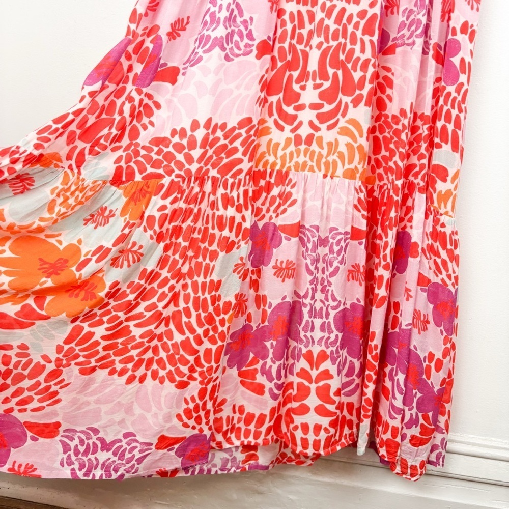 Oliphant Orange Antigua Ruffle V-Neck Tiered Cotton Maxi Dress Sz XS - Picture 8 of 11